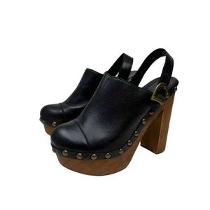 Jeffrey Campbell Platform Clogs/ Mules. Black leather, w/ wooden soles